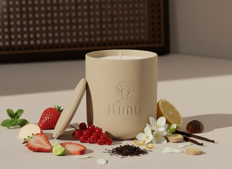 Bright and airy styling of soy candle, lemon and strawberry fragrance notes.*